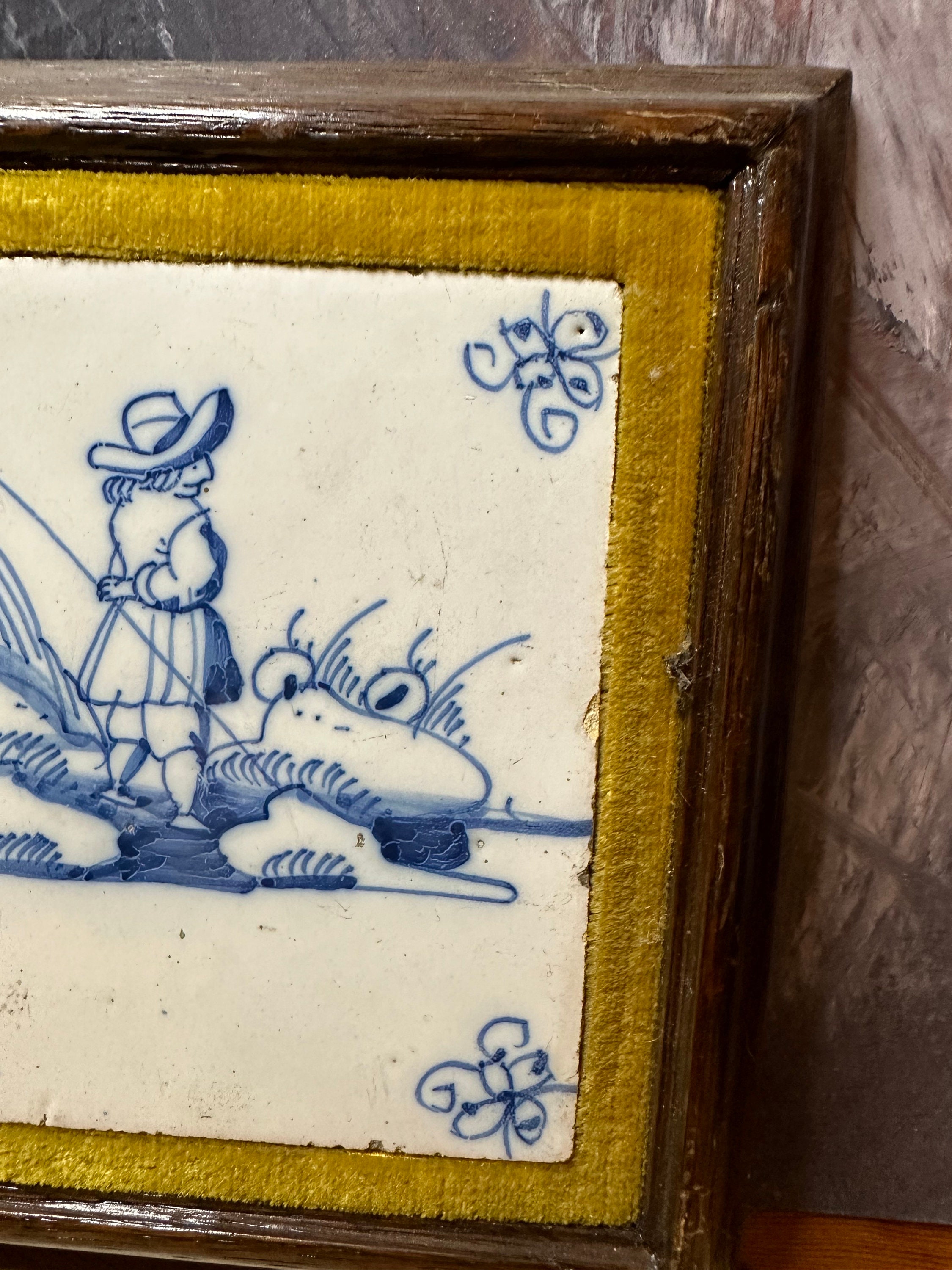 NEW Rare Antique Delft Blue & White Tile Framed Antique Handpainted ...