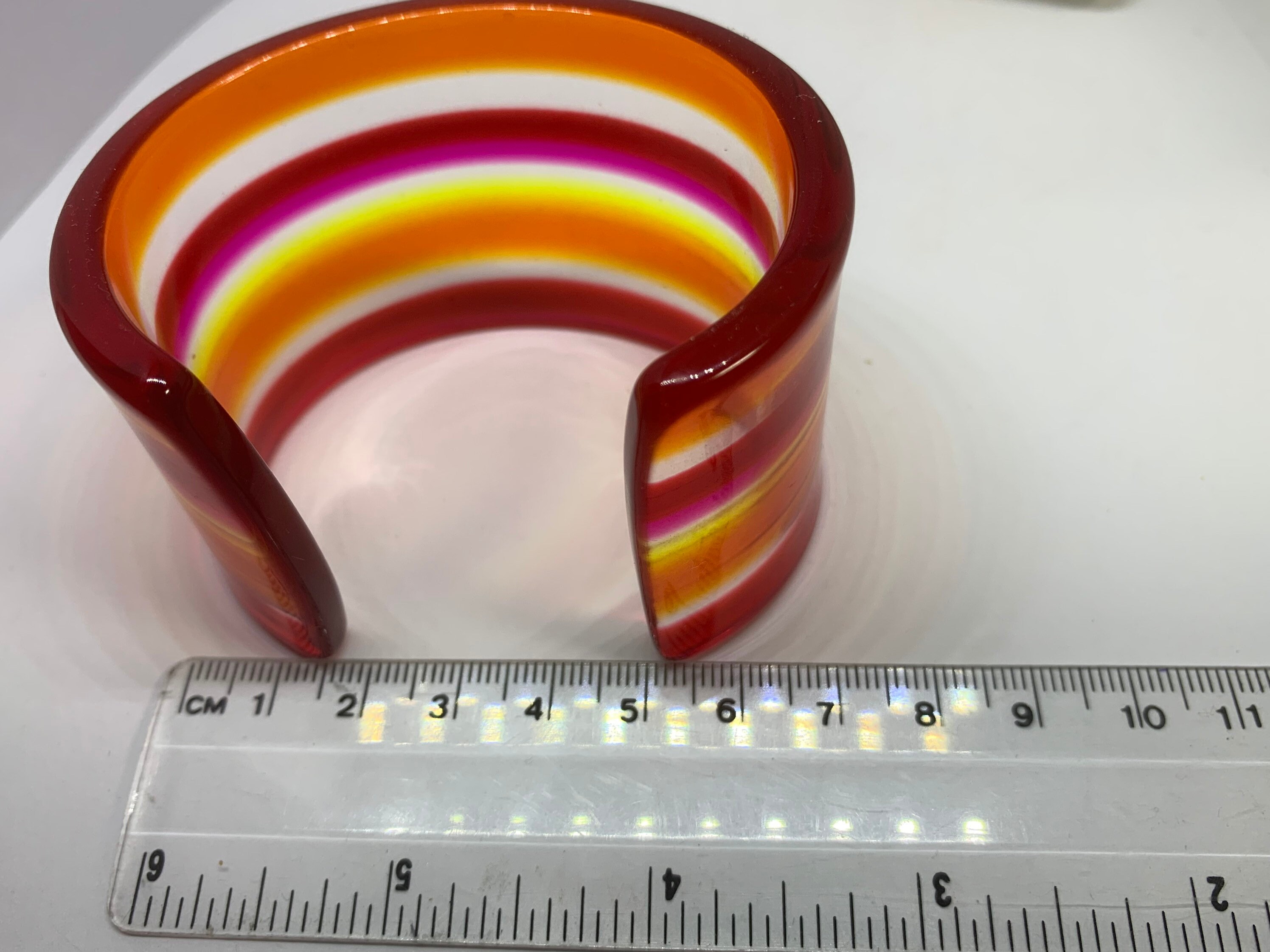 Vintage Clear Resin Red & Yellow Stripes Bracelet Chunky 