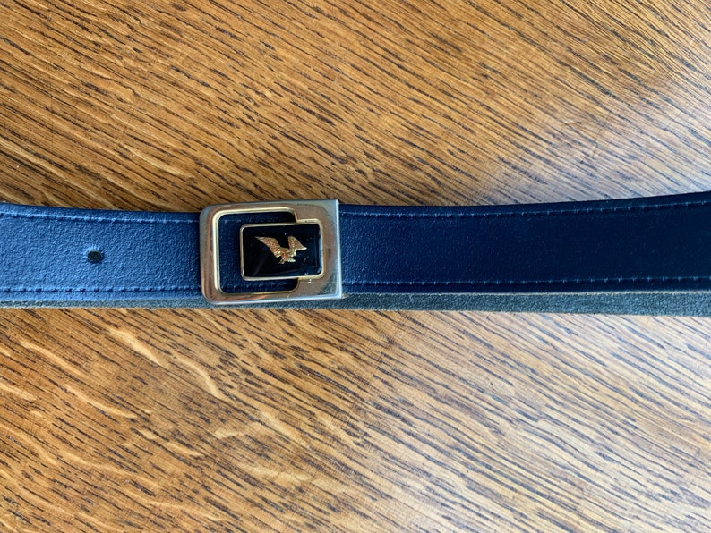 Retro Accessories Vintage Gold Eagle Buckle Belt Retro Navy Blue Genuine Leather Belt