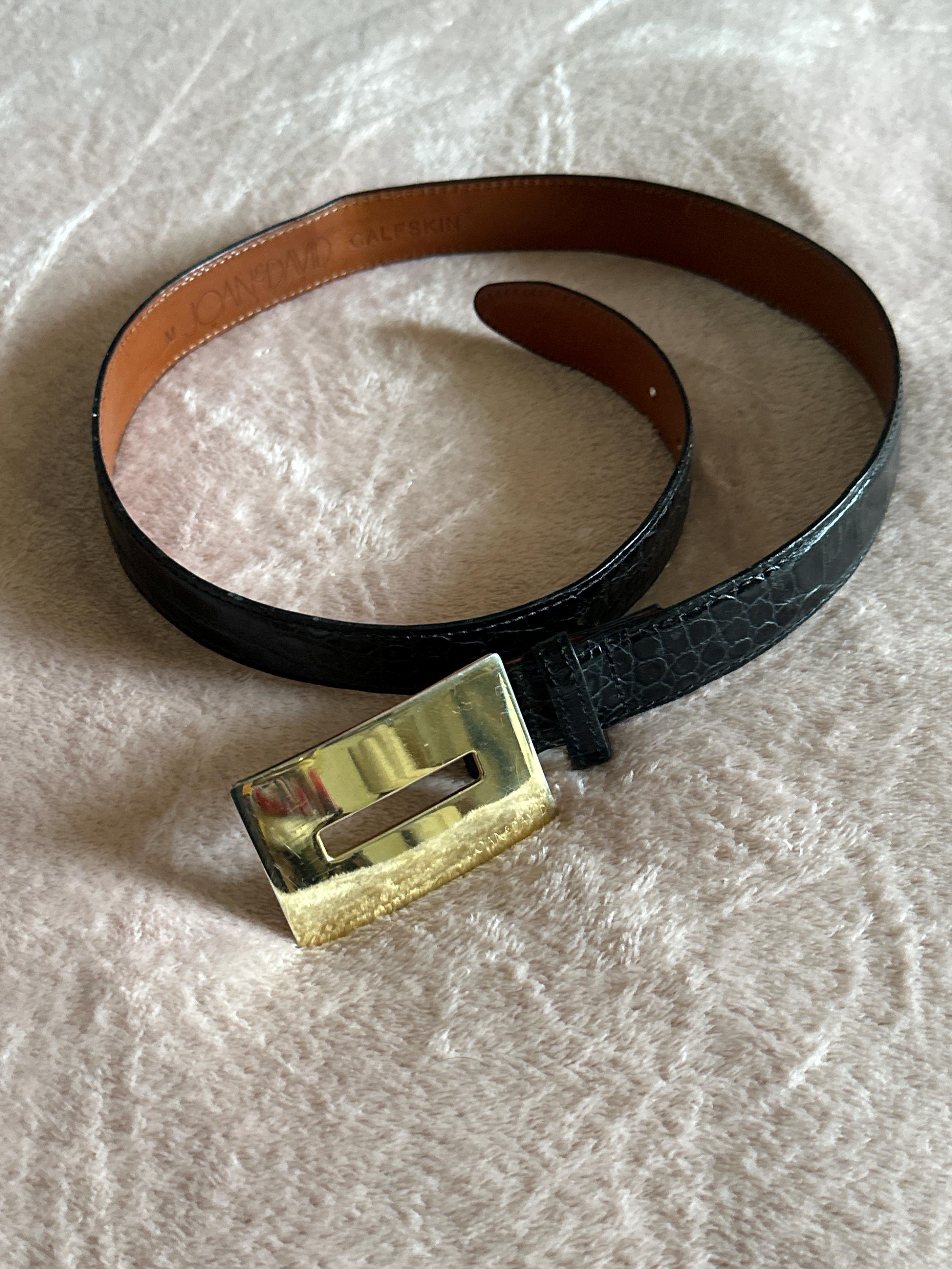Vintage Joan & David Black Croc-Embossed Leather Belt Gold Buckle Joan & David Brown Calf Skin Belt Metal Spur Buckle Medium  main image 4