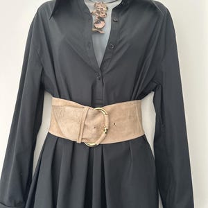 Fashion Ways London Vintage Tan Suede Wide Belt with Gold Buckle | Made in England | Retro Accessory