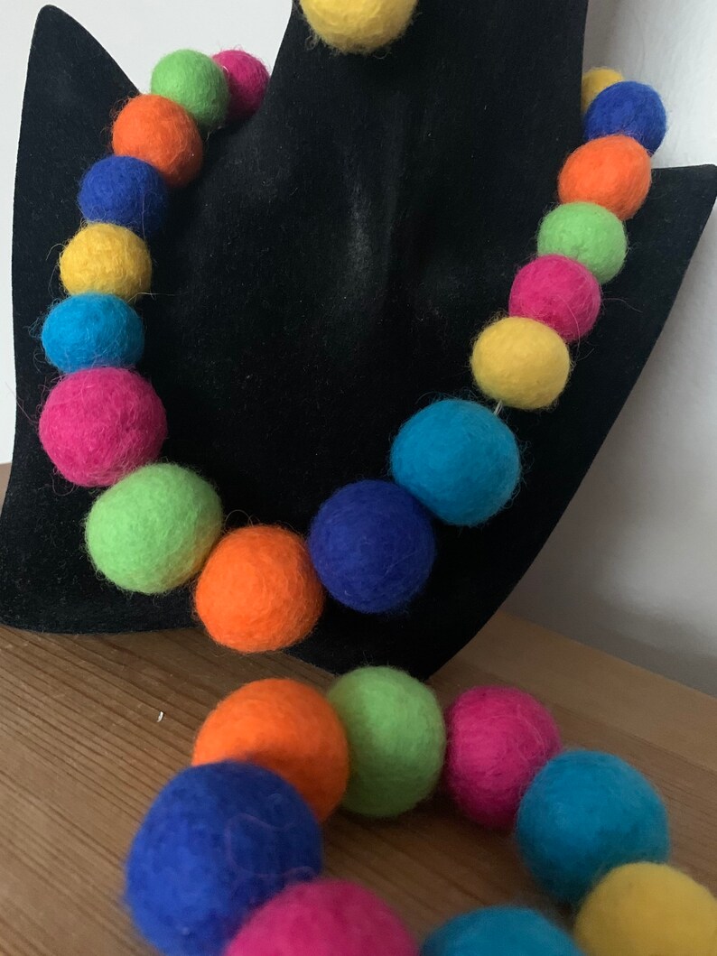 Handmade Jewelry Felted Bead Necklace ~ Earrings ~ Bracelet Multicolour Felt Jewellery Set