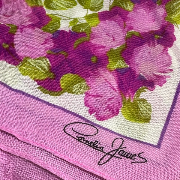 NEW! CORNELIA JAMES Vintage Pink Flowers Viscose Headscarf  | Retro Designer Scarf