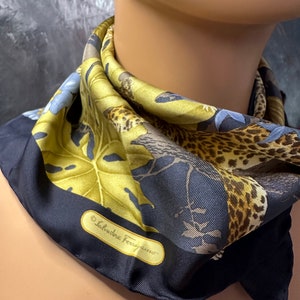 Salvatore Ferragamo Women's Square Dark Blue Silk Neckerchief | Made in Italy | Designer Scarf