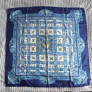 Joyaux de L'été Hermes Paris Vintage Silk Square Scarf | Hermes Butterfly Design Blue Silk Scarf