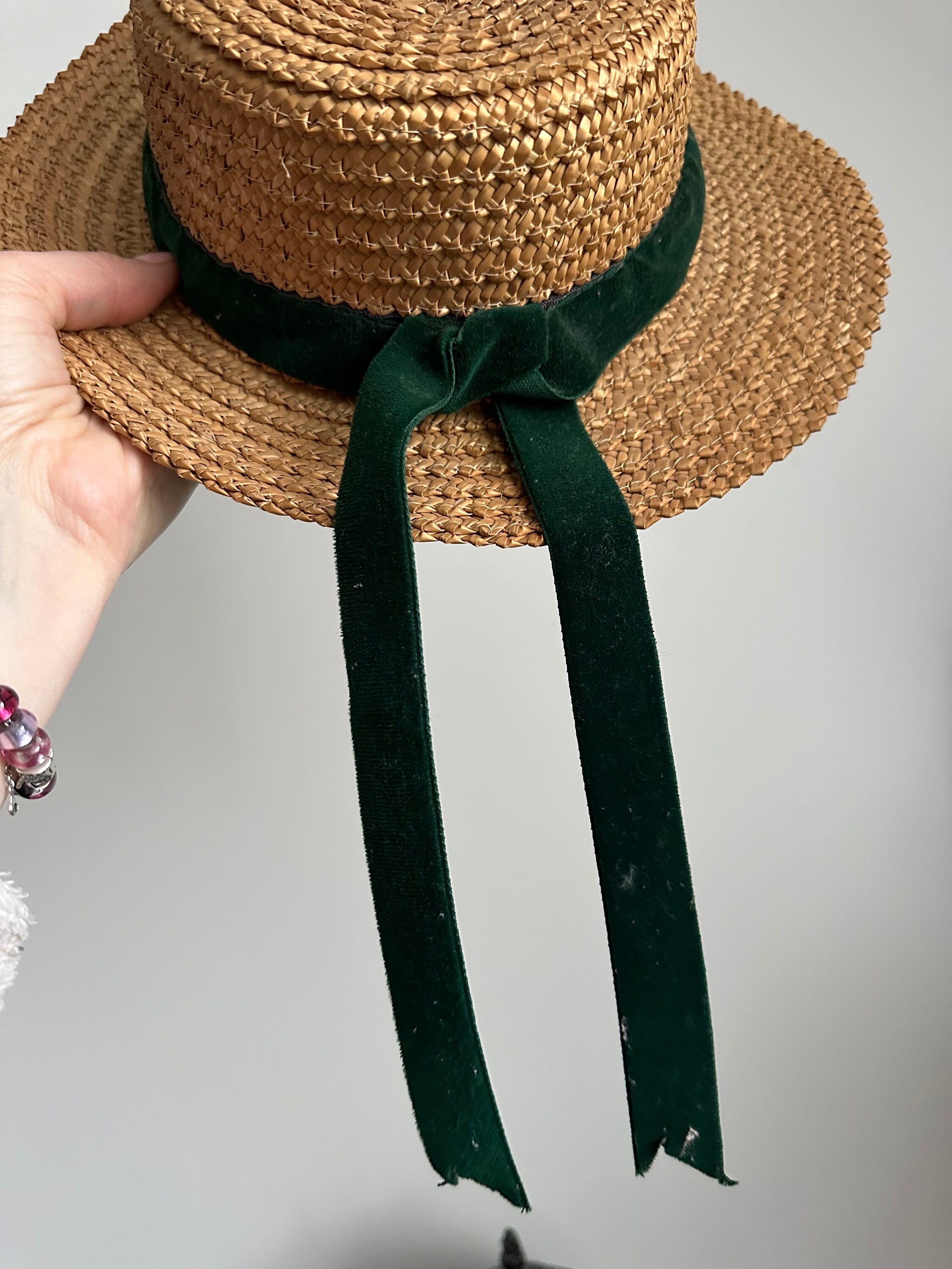 Green Vine Decor Straw Boater Hat for Mom and Me