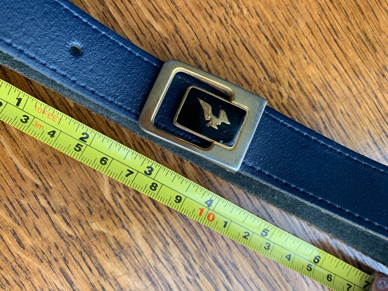 Retro Accessories Vintage Gold Eagle Buckle Belt Retro Navy Blue Genuine Leather Belt