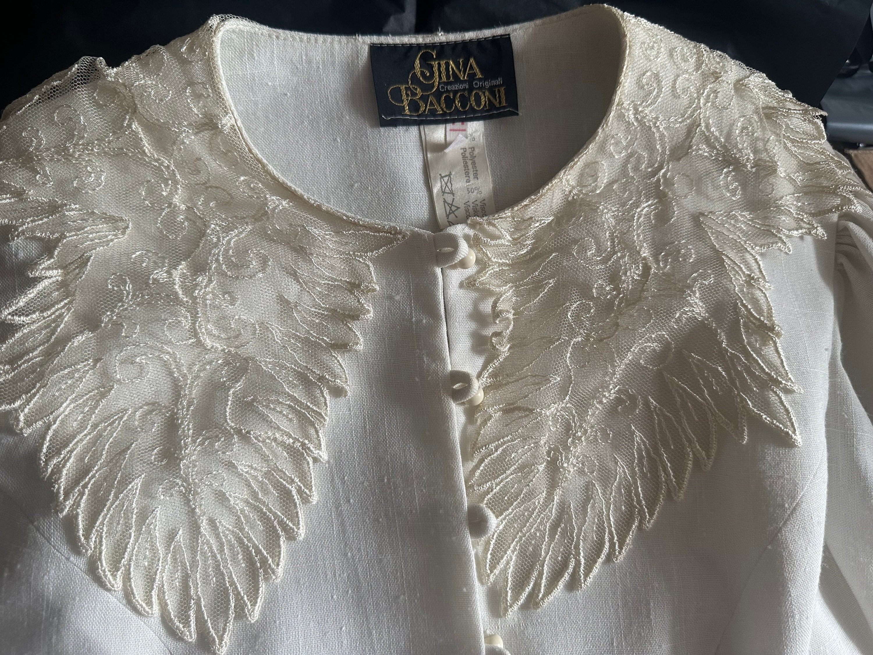 Gina Bacconi Vintage White Cream Dress Cropped Blazer Made in England Retro Designer Dress