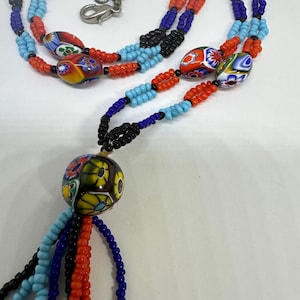Vintage Venetian Murano Glass Bead Necklace | Vintage Millefiori Glass Necklace