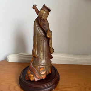 NEW IN! Antique Chinese Hand-Carved Buffalo Horn Wise Man with Sword