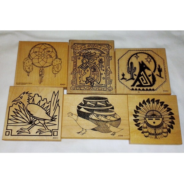 Choose Large XL Native Tribal Southwest Rubber Stamp Hopi Kachina Dream Catcher Feather Kokopelli Flute Player Desert Quail Cactus Coyote