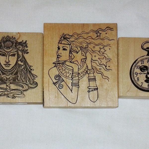 Choose Med Mystical Lady Goddess Rubber Stamp Oasis Celestial Women Sea Queen Mermaid Nymph Magic Witch Muse Fairy Time Watch Face Collage