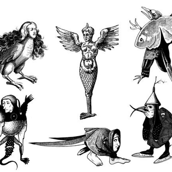 Choose Hieronymus Bosch Monster Rubber Stamp Harpy Gorgon Creature Surreal Garden of Earthly Delights Eden Last Judgment Renaissance Art