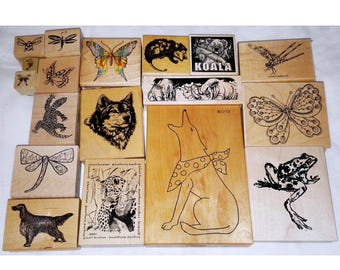 Lot Animal Rubber Stamps Wolf Possum Koala Leopard Frog Rhino Gecko Coronado Island PSX