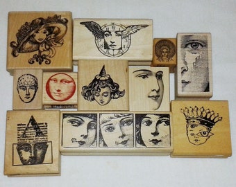 Choose Small Face Rubber Stamp Woman Lady People Mona Lisa Art Collage Paper Doll Head Girls Madonna Mannequin Hat Stand Boy Crown Prince