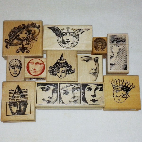 Choose Small Face Rubber Stamp Woman Lady People Mona Lisa Art Collage Paper Doll Head Girls Madonna Mannequin Hat Stand Boy Crown Prince