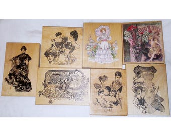 Choose XL Large Victorian Woman Rubber Stamp Collage Gibson Girl Moulin Rouge Steampunk