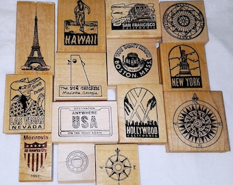 Choose Small Travel Rubber Stamp Las Vegas Hawaii Hollywood Eiffel Tower On the Road Boston