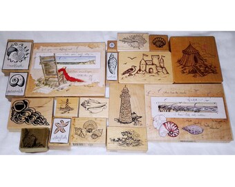 Lot Beach Rubber Stamps Nautical Seashell Sea Shells Sand Castle Hokusai Wave D Morgan