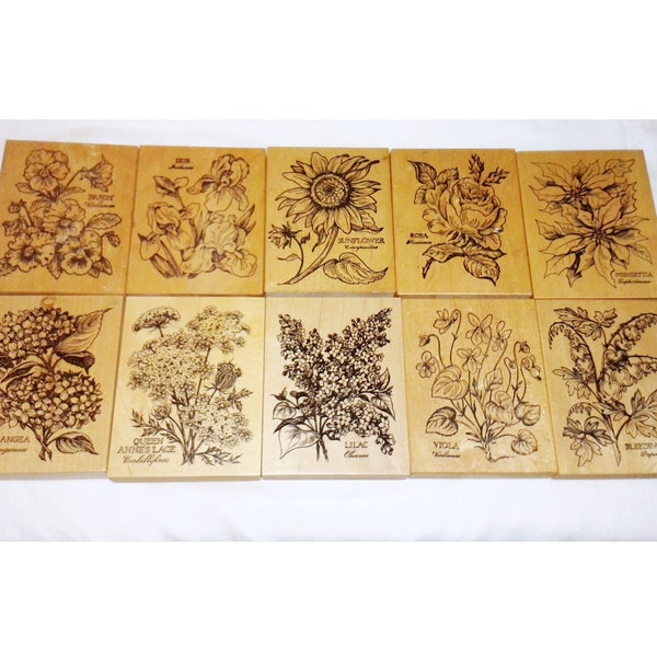 Choose Large Rare PSX Botanical Rubber Stamp Floral Flower Pansy Iris Rose Sunflower Viola Lilac Queen Anne's Lace Spring Bloom Garden