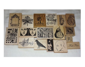 Choose Stampers Anonymous Small ATC Size Collage Rubber Stamp Tim Holtz Roman Man Woman Face Letter Arrow Raven Bird Number Game Pear Frame