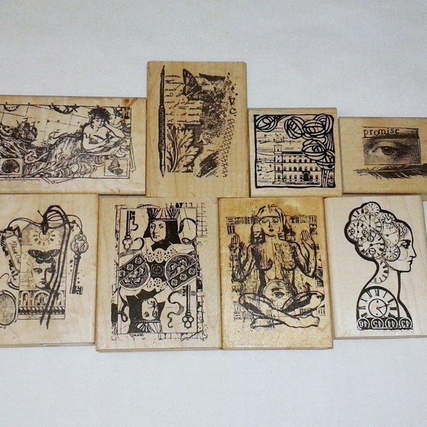 Choose Acey Deucy Sm Rubber Stamp Collage Lynne Perrella Woman Man Face Egyptian Goddess King Playing Card Tag Eye Ship Clock Keys Steampunk