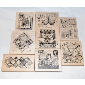 Choose Med Lg Stampers Anonymous Collage Rubber Stamp Butterfly Pierrot Eye Hands Letters Writing Bird Paris Face Steampunk Altered Art