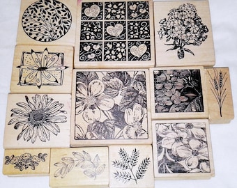Lot All Magenta Rubber Stamps Nature Floral Botanical Flower Leaf Daisy Branch Background Tiles