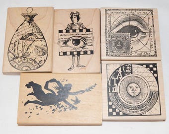 Choose Stampers Anonymous Collage Rubber Stamp Christmas Ornament Sun Celestial Woman Steampunk Altered Art