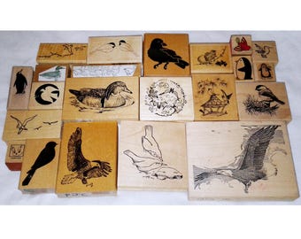 Lot Vintage Bird Rubber Stamps Easter Chick Eagle Penguin Sparrow Seagull Gull Duck Tweety