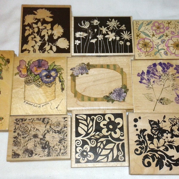 Choose Med Lg Nature Flower Rubber Stamp Chintz Floral Ditzy Retro Grunge Bee Butterfly Vine Sunflower Cabbage Rose Background Watercolor