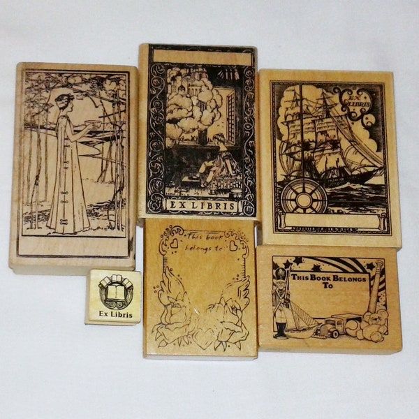 Choose Ex Libris Bookplate Rubber Stamp Book Belongs To Art Nouveau Woman Fairy Tale Castle Child Little Girl Sailing Ship Galleon Vintage