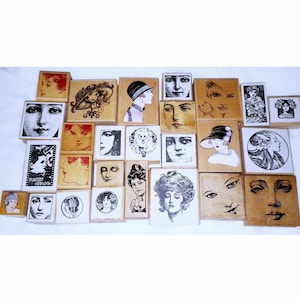 Choose Small Face Rubber Stamp Woman ATC Victorian Art Nouveau Deco Lady Collage Paper Doll Head Gibson Girl Mannequin Hat Goddess Beauty