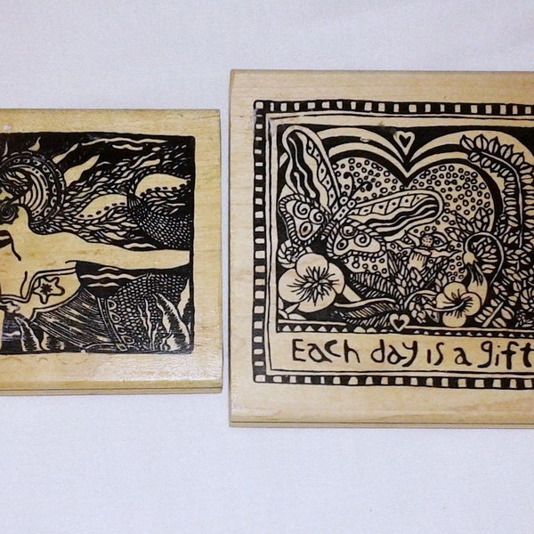 Choose Rare Marsha McCarthy American Art Rubber Stamp Medium Large Mermaid Woman Ocean Goddess Flowers Nature Each Day is a Gift Saying