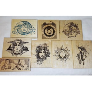 Choose Large XL Mystical Lady Goddess Rubber Stamp Oasis Celestial Women Dolphin Dreams Nymph Mermaid Muses Fairy Night Time Witch Wicca