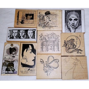 Choose Med Woman Rubber Stamp Face Collage Victorian Art Tag Lady Goddess Arabian Butterfly Dream Celestial Catslife Press Karen Stolper