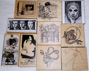 Choose Woman Rubber Stamp Face Collage Victorian Lady Moon Goddess Celestial Karen Stolper