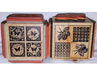 Choose 4-sided Rubber Stamp Cube Butterfly Collage Mexican Moth Background Postmodern Design Impression Obsession