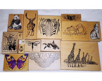 Lot Animal Rubber Stamps Zebra Face Panda Wolf Rabbit Orca Deer Giraffe Coronado Island