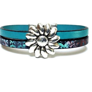 Simple daisy leather cuff bracelet.