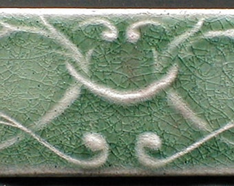 Kitchen border tile, fireplace border tile, wall tiles, green border tiles, 2 x 6 border tiles, Evergreen glaze