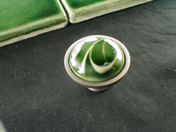 Cabinet knobs in dark green translucent crackle glaze kitchen | Etsy