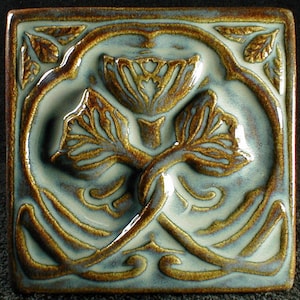 Art Nouveau Flower Tile, 6x6, backsplash tile, wall tiles, fireplace tile, art tile, decorative tile, ceramic sculpture, Cerulean Blue Mist