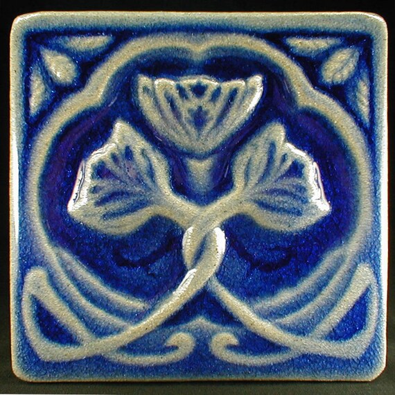 Wall tile blue flower tile blue tiles art tiles backsplash Etsy