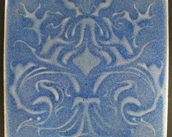 Art nouveau tile, accent tile, handmade tile, backsplash tile, fireplace tile, wall tiles, bathroom wall tiles, Mediterranean Blue glaze
