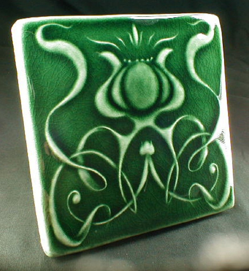 Art Nouveau Flower Tile Wall Tile Green Ceramic Art Tile Etsy