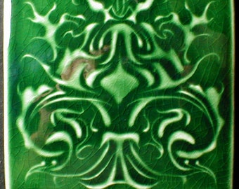 Green art tile, accent tile, fireplace tile, kitchen tile, bathroom tile, Rainforest glaze