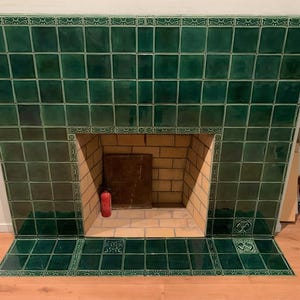 Dark Green Ceramic Field Tiles, Handmade Glazed Wall Tile, fireplace tiles, kitchen backsplash tiles, Rainforest Green glaze