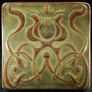 Art nouveau wall tile, flower tile, brown ceramic art tile, ceramic tile, accent tile, backsplash tile, kitchen tile, Buckeye glaze