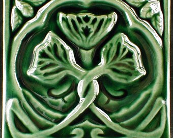 Art nouveau rose tile, 6x6 tiles, Wall tile, ceramic tile, wall tile, accent tile, backsplash tile, Conifer Green